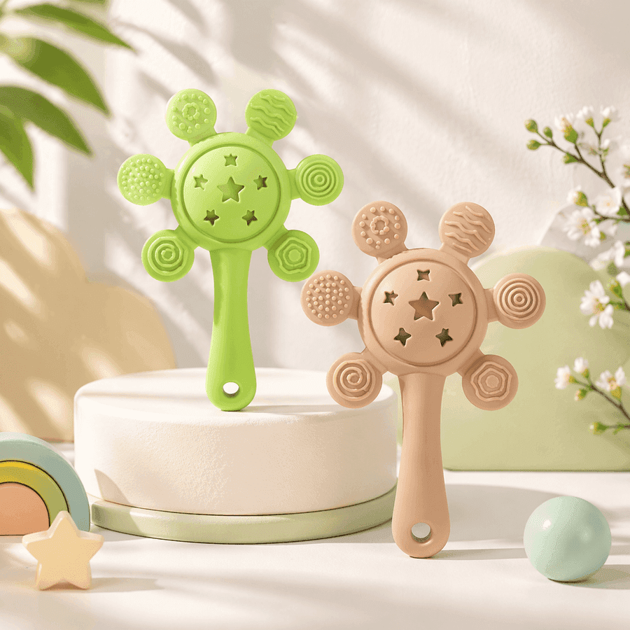 Multicolor Silicone Rattle Teether for Babies | Soft BPA Free Teething Toy with Rattle Sound